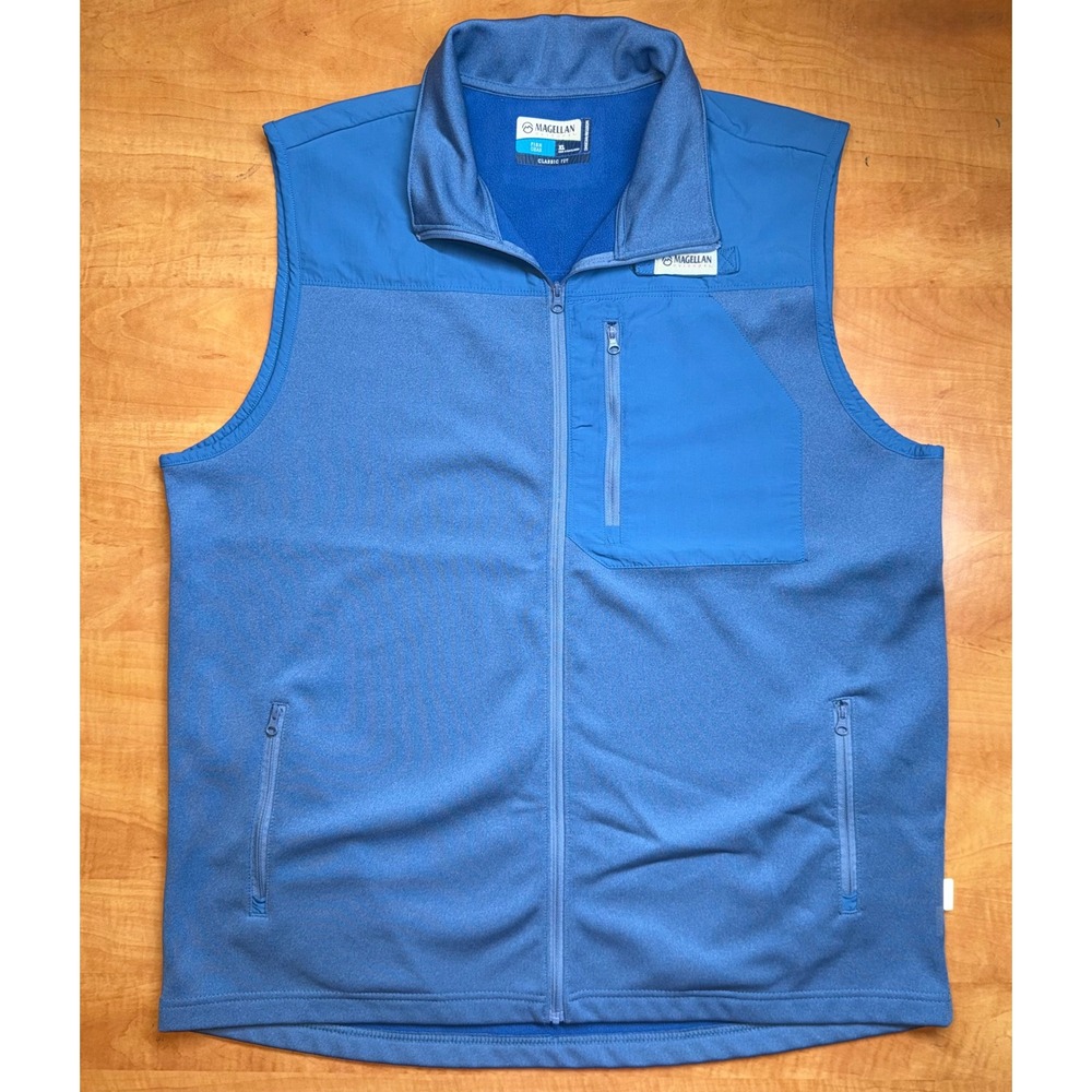 Magellan Outdoors Fish Gear Mens XL Blue Fleece Lined Full Zip Fishing Vest